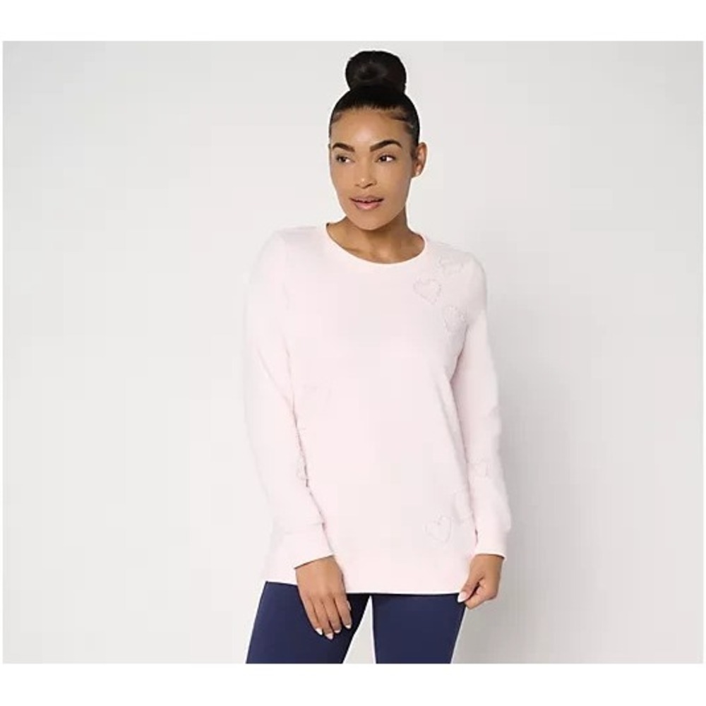 Belle by Kim Gravel French Terry Pearly Heart True Love Top Pink Quartz X-Large